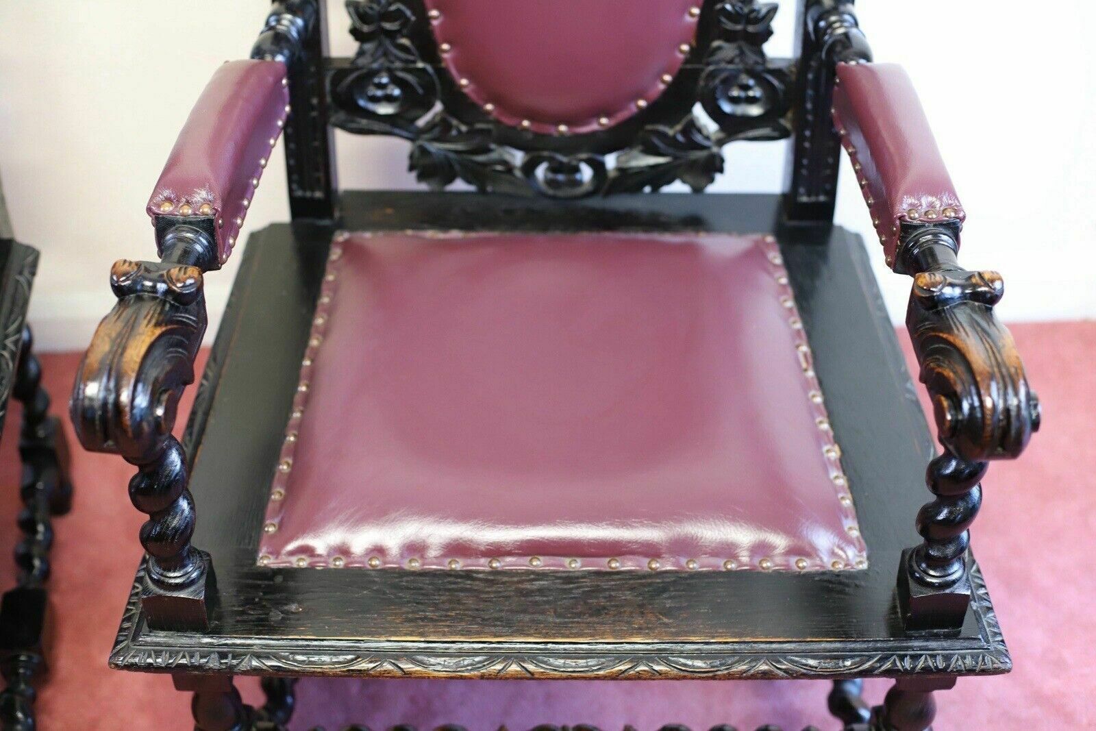 Furniture Beautiful Pair Of Victorian Carolean Open Armchairs photo