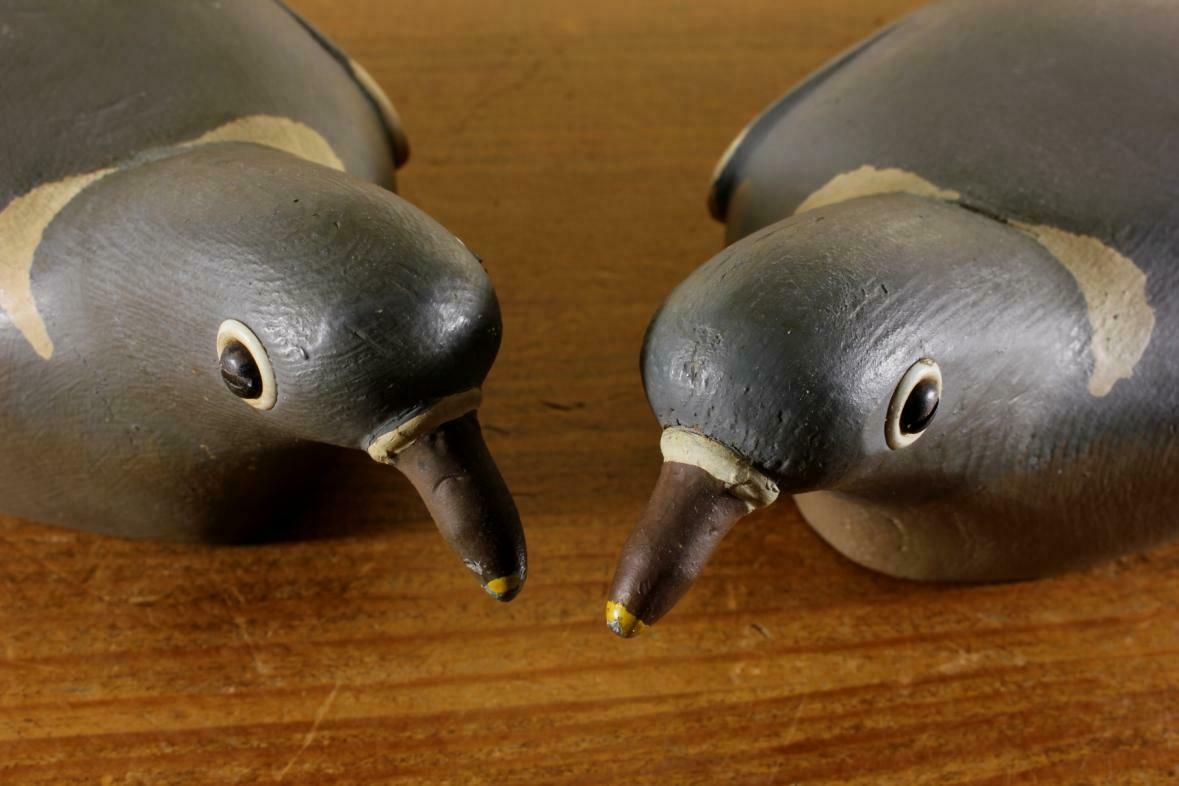 Two Wooden Decoy Pigeons. Ted Grace English Folk Art Birds. 1950's. photo 1125.0