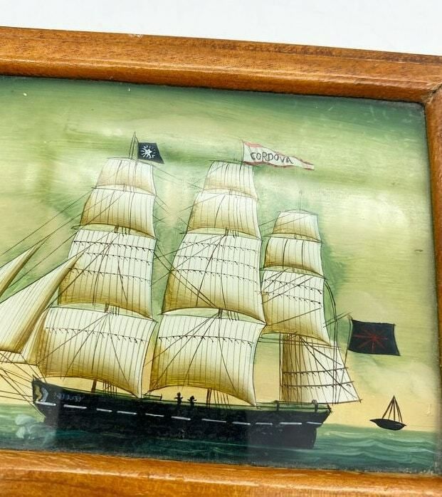 Vintage Small Wooden Box With Clipper Ship On Lid, Jewellery Box, photo Home Decor