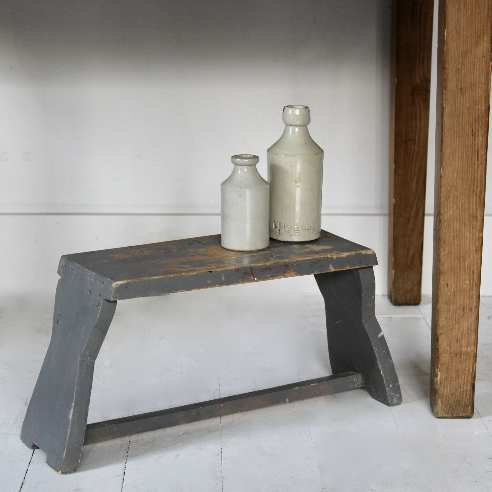 A Pretty Vintage Milking Stool In Chippy Grey Paint.  Perfect To Rest A Cup Of Coffee By The Sofa. photo for sale