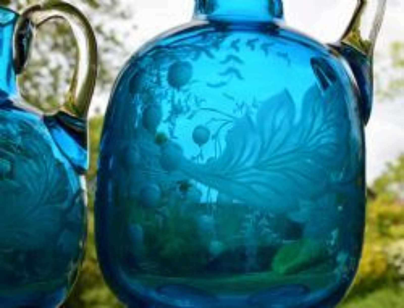 Baccarat Boudoir Set Engraved Turquoise Grapevine 1920s photo for sale