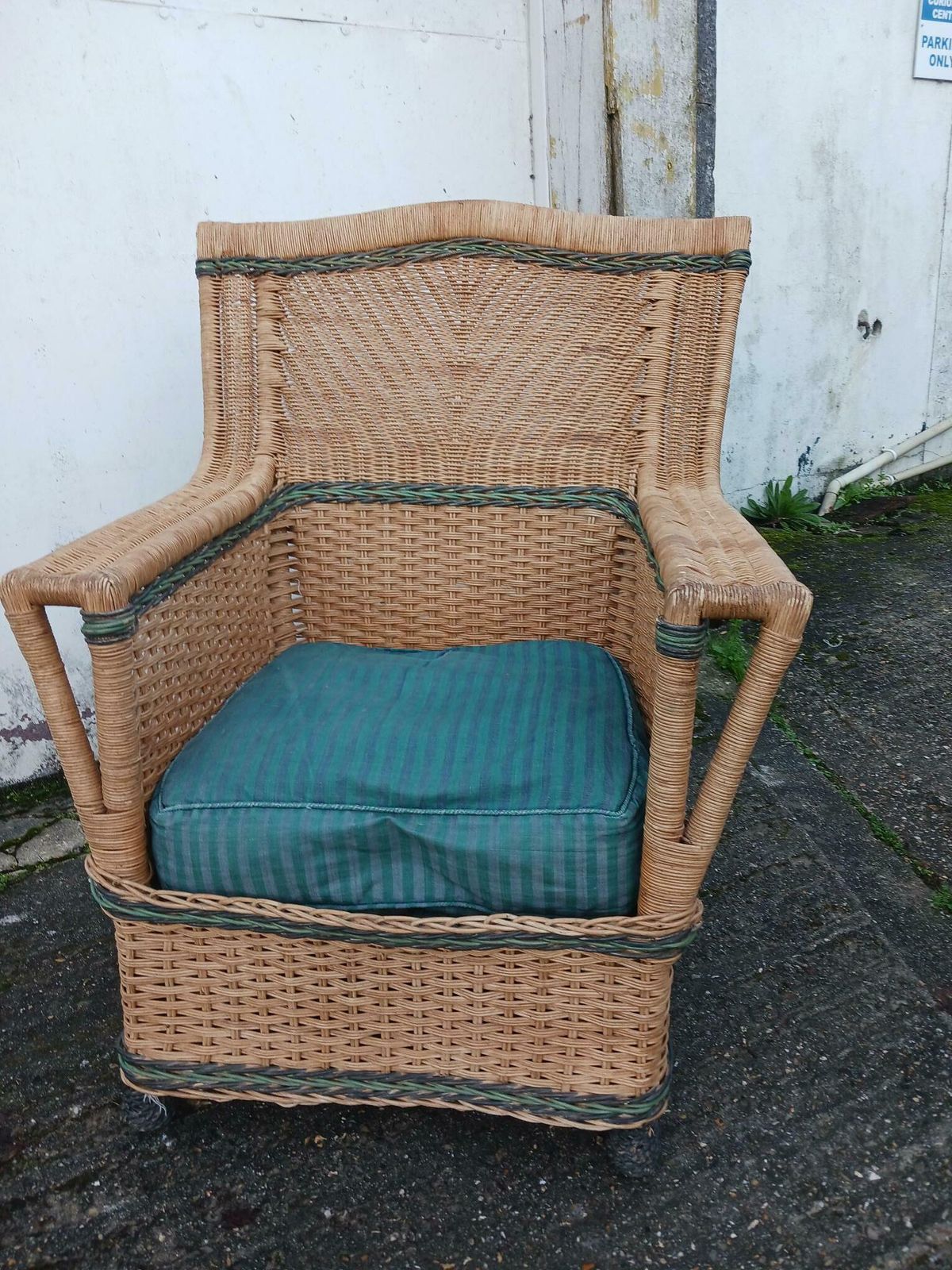 1980's Vintage  Rattan Chair Retailed By Heals