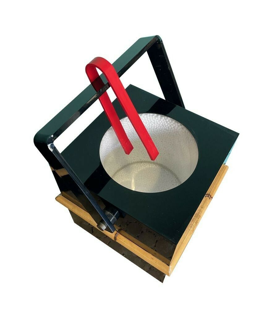 A 1970s Italian Bar Set Comprising An Ice Bucket With Lid And Bottle Holder In Black Perspex With Bamboo Detail photo buy