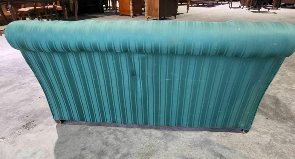photo furniture Antique Victorian Small Drop Side Sofa Green Fabric Castors Day Bed