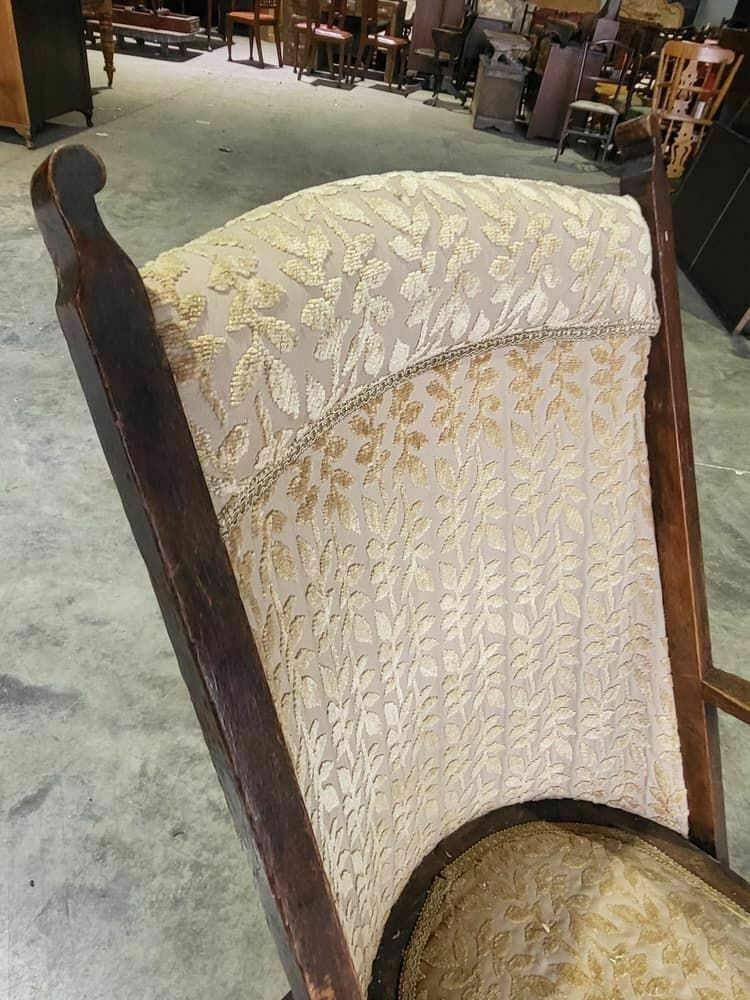 Antique Edwardian High Back Wood Frame Arm Chair Gold Fabric photo furniture