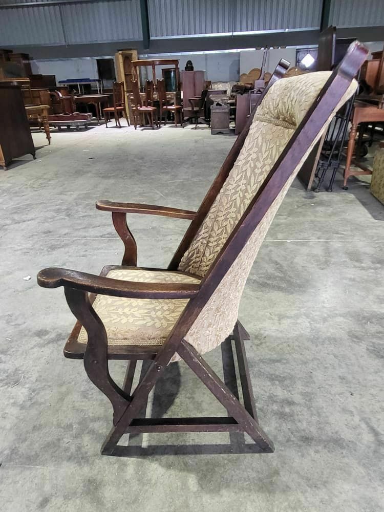 Antique Edwardian High Back Wood Frame Arm Chair Gold Fabric photo Furniture