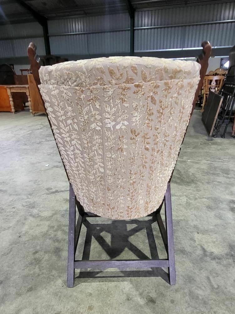 Antique Edwardian High Back Wood Frame Arm Chair Gold Fabric photo 225.0