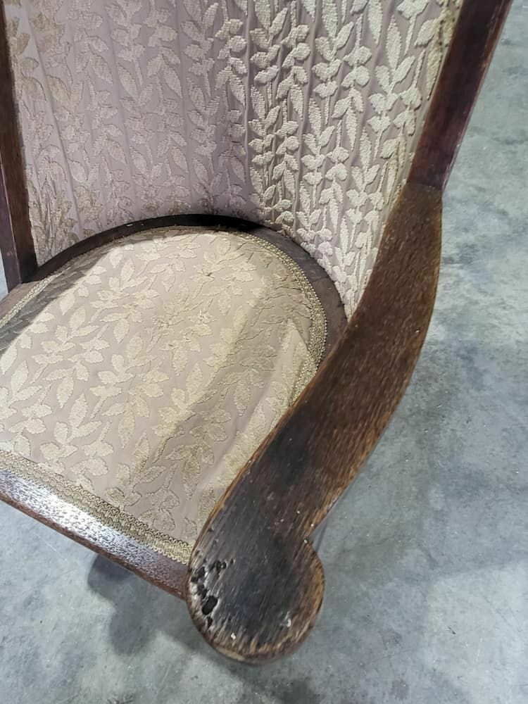 photo furniture Antique Edwardian High Back Wood Frame Arm Chair Gold Fabric