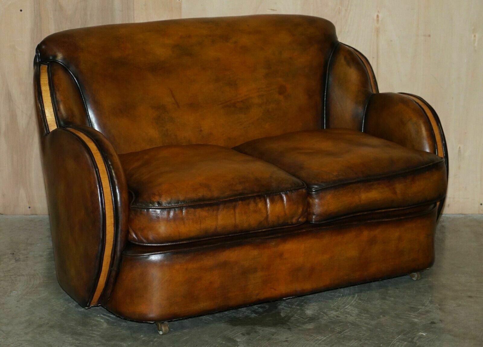 1 Of 2 Of Restored Art Deco Harry & Lou Epstein Hand Dyed Brown Leather Sofas photo furniture