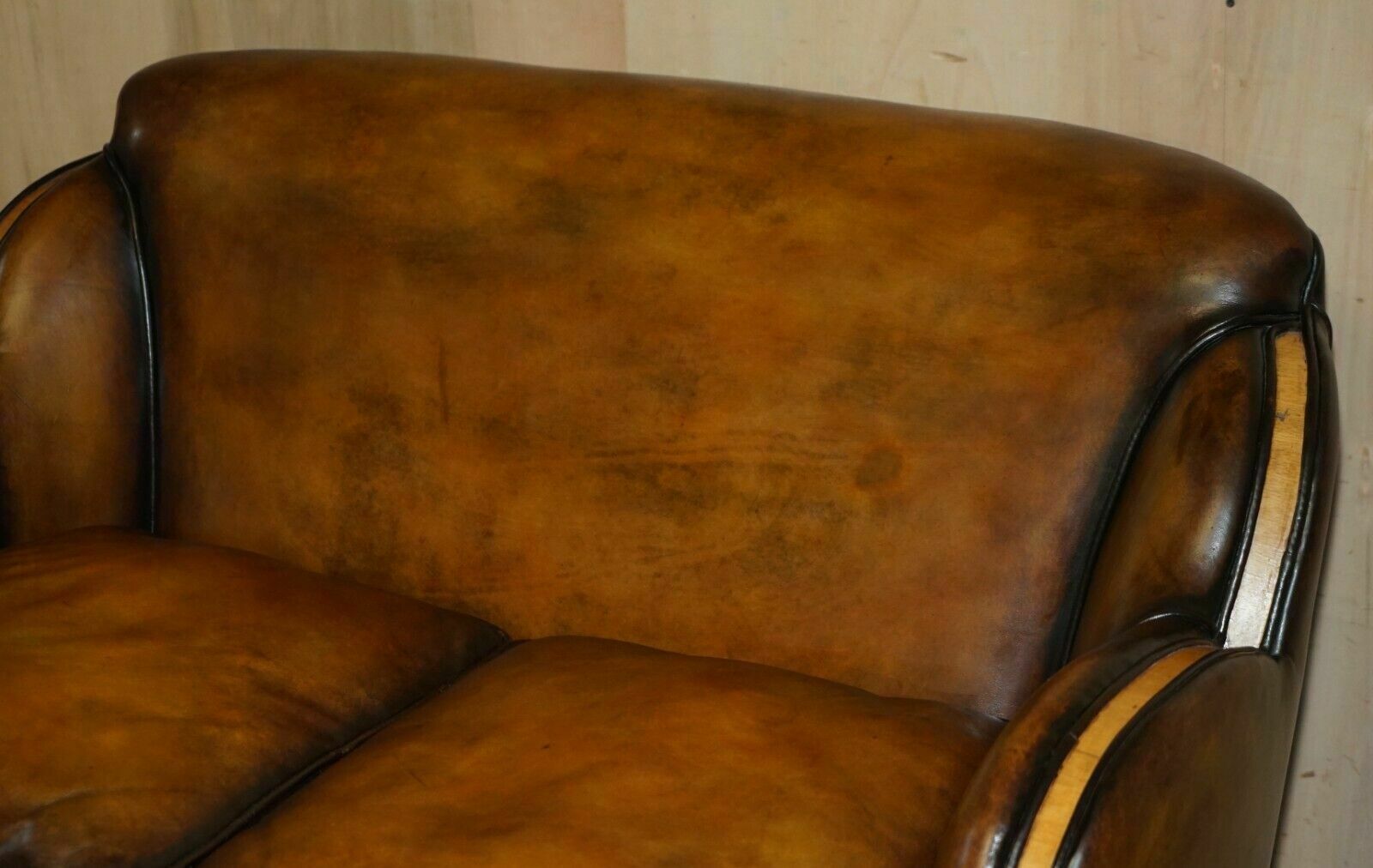 1 Of 2 Of Restored Art Deco Harry & Lou Epstein Hand Dyed Brown Leather Sofas photo Furniture