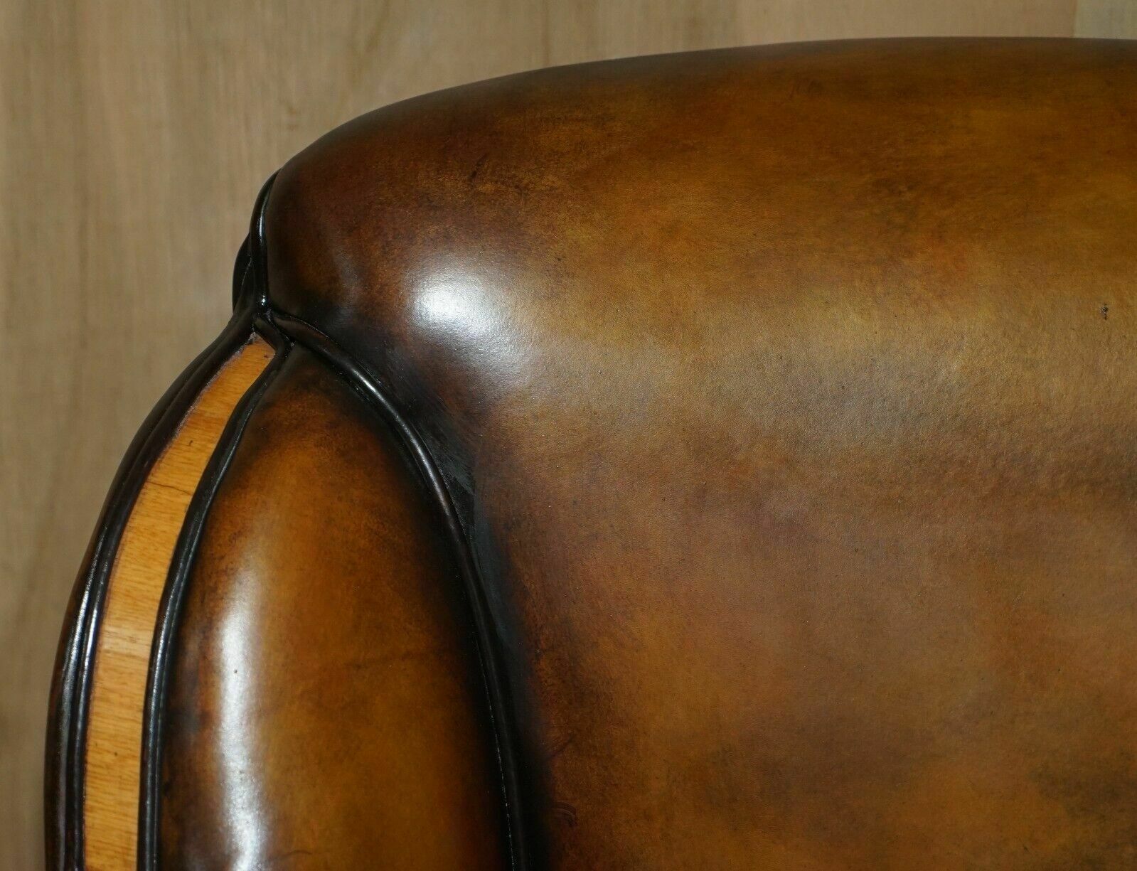 1 Of 2 Of Restored Art Deco Harry & Lou Epstein Hand Dyed Brown Leather Sofas photo vinterior