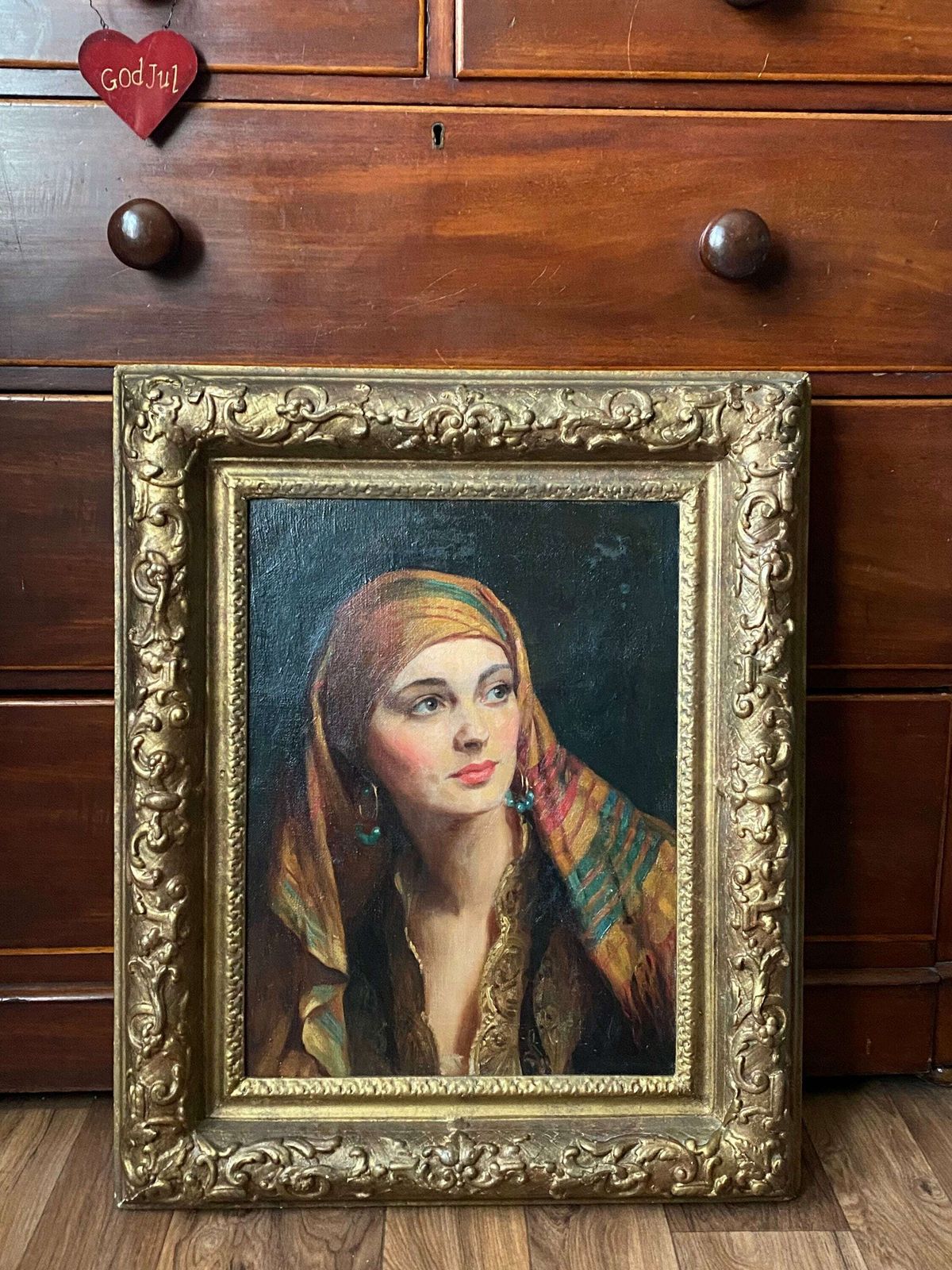 Albert Henry Collings (1868 1947) Oil On Canvas 'Yasmin In Gypsy Headscarf' Modern British School Circa 1920's Salon De Paris photo Art
