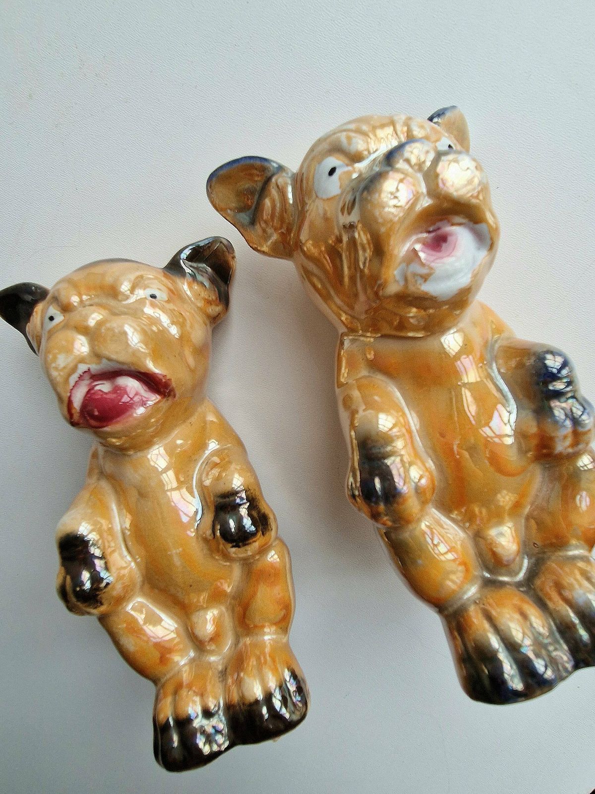 Pair Of Antique 1930's Lustreware Ceramic Conzo Dog Figurines Sculptures Art Deco photo 55.0