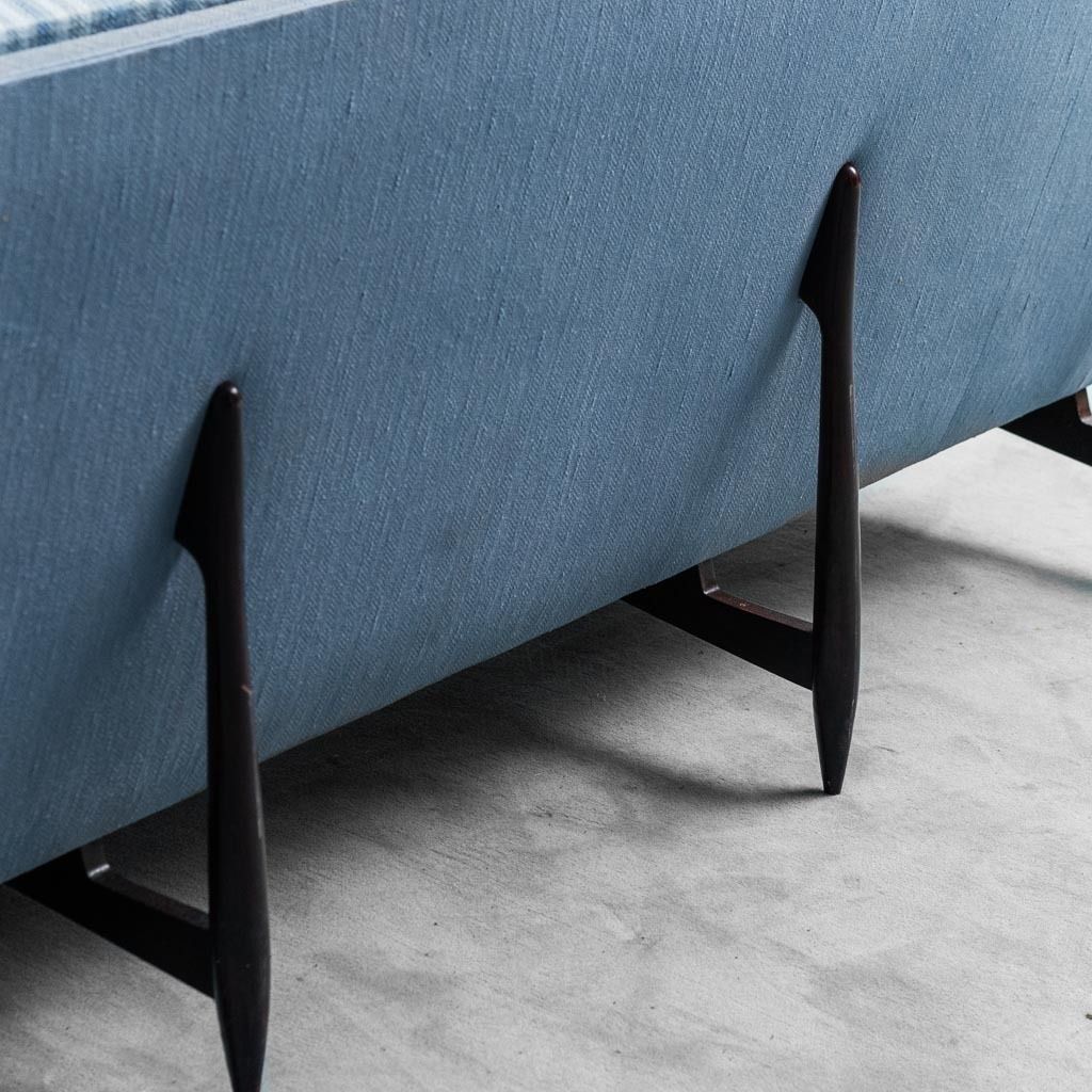 4 Seater Sofa In Blue Wood Fabric From The 1960s, Modern Vintage photo buy
