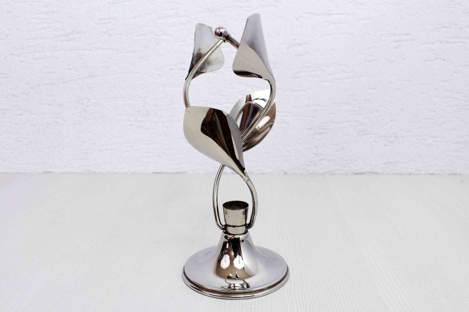 Beautiful Chrome Metal Candle Holder From The 70s/80s photo Home Decor