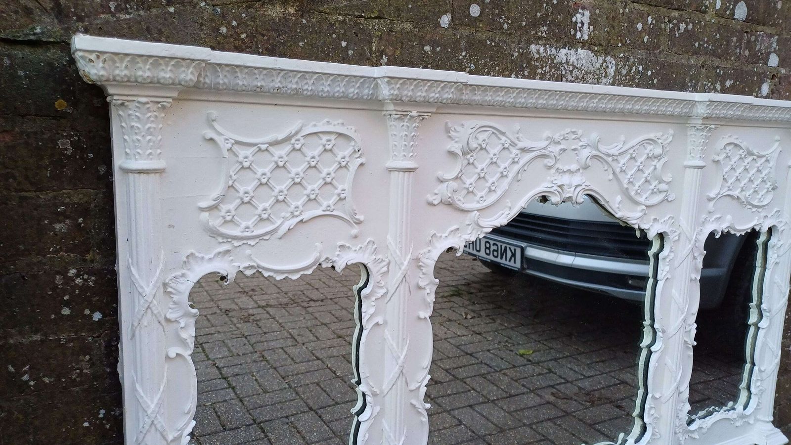 Huge Ornate Painted Victorian Over Mantel Mantle Mirror. photo for sale
