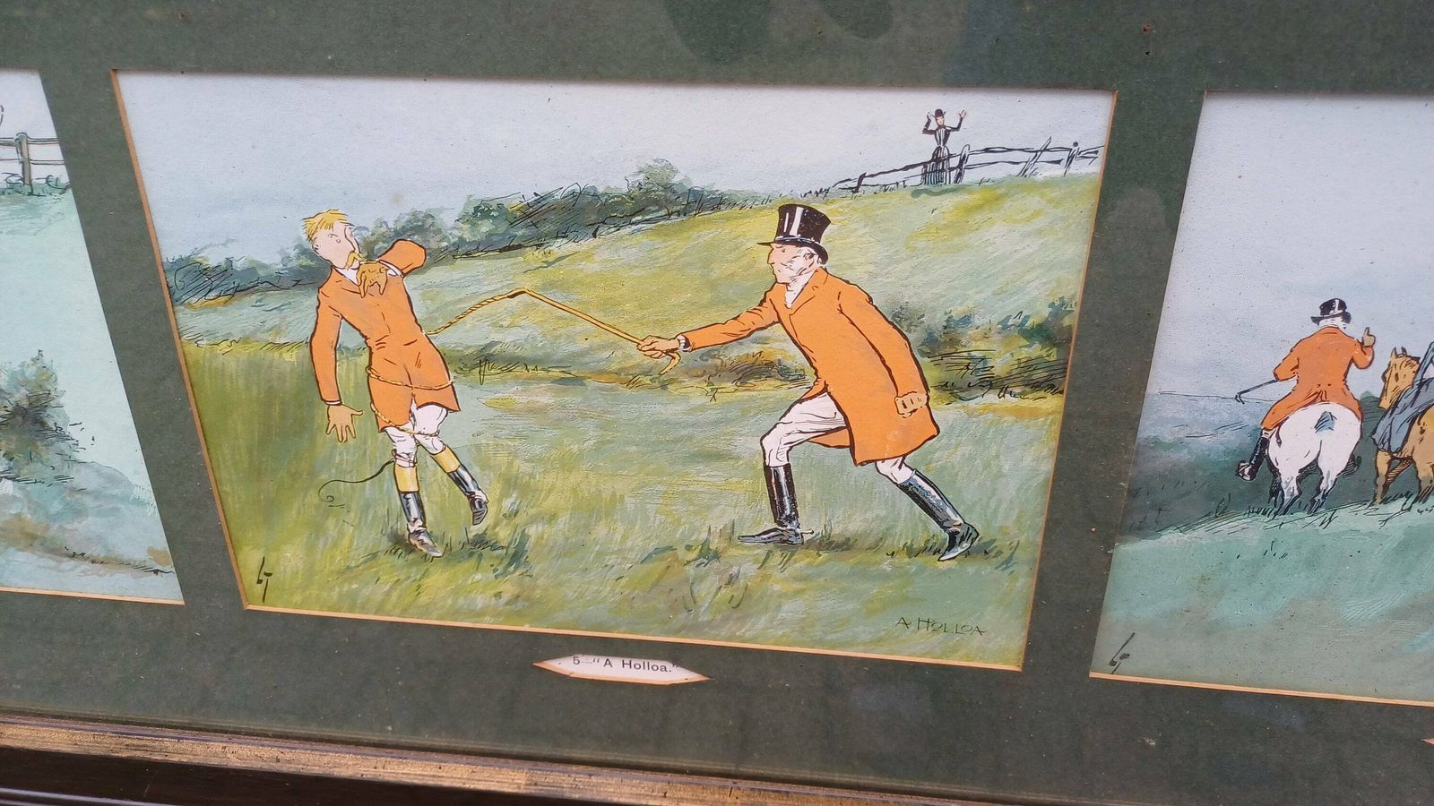 Large Trio Of Vintage Cartoon Fox Hunting Gone Wrong Prints A Check A Holloa A Finish Lt photo 75.0