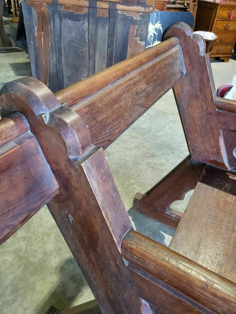 Antique Large Pitch Pine Bench Carved Slope Back 302 Cm W Seat Conservatory Hall photo buy