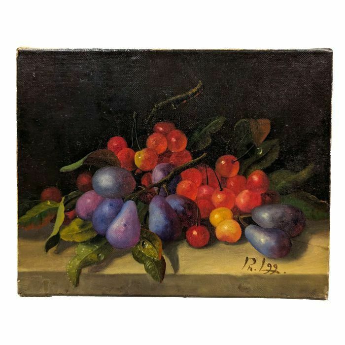 Still Life With Plums, Pears And Morello Cherries French School Philippe Lazare 20th Century