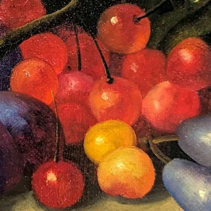 Still Life With Plums, Pears And Morello Cherries French School Philippe Lazare 20th Century photo for sale