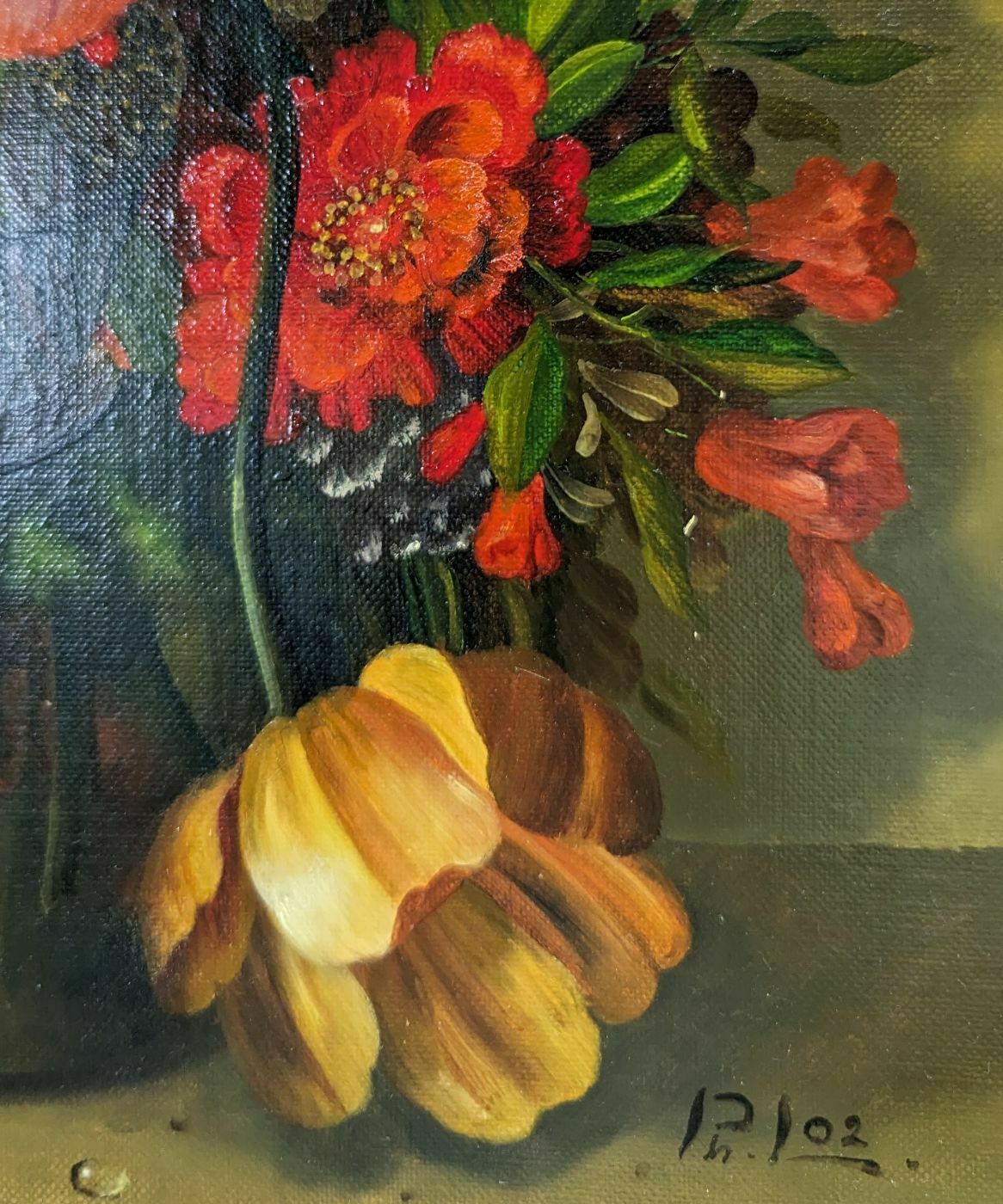 Still Life With Tulips And Japanese Irises French School Philippe Lazare 20th Century photo furniture