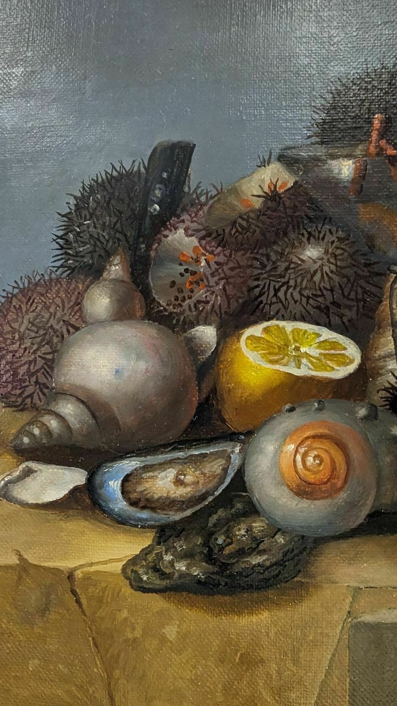 Still Life With Seafood French School Philippe Lazare 20th Century photo for sale