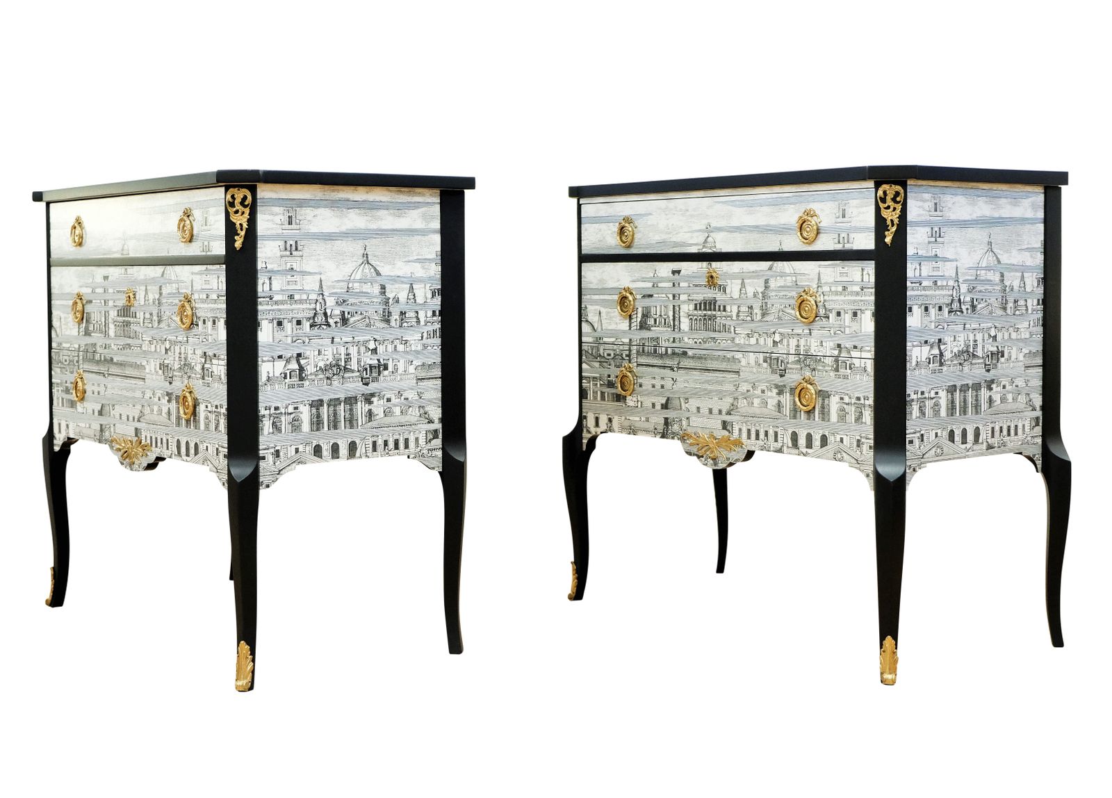Pair Fornasetti Design Nightstands With Marble Top photo furniture