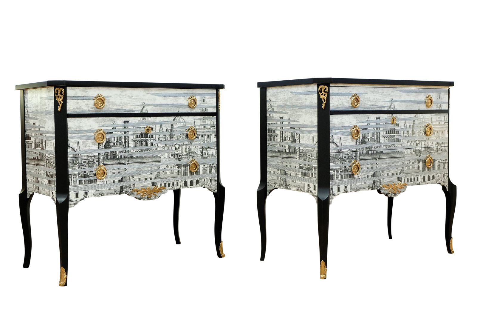 Pair Fornasetti Design Nightstands With Marble Top photo buy