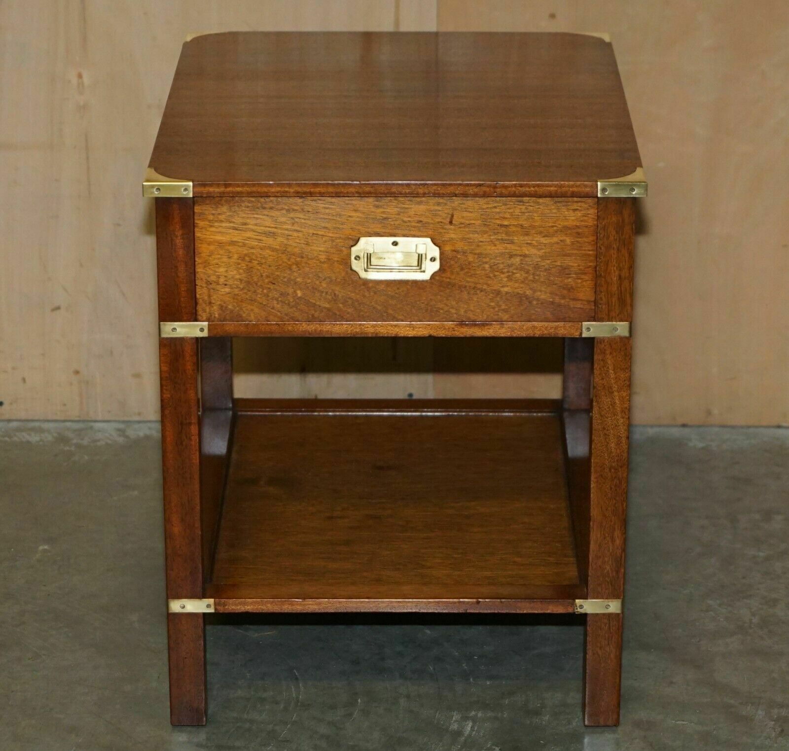 Pair Of Fully Restored Harrods London Military Campaign Single Drawer Side Table photo for sale