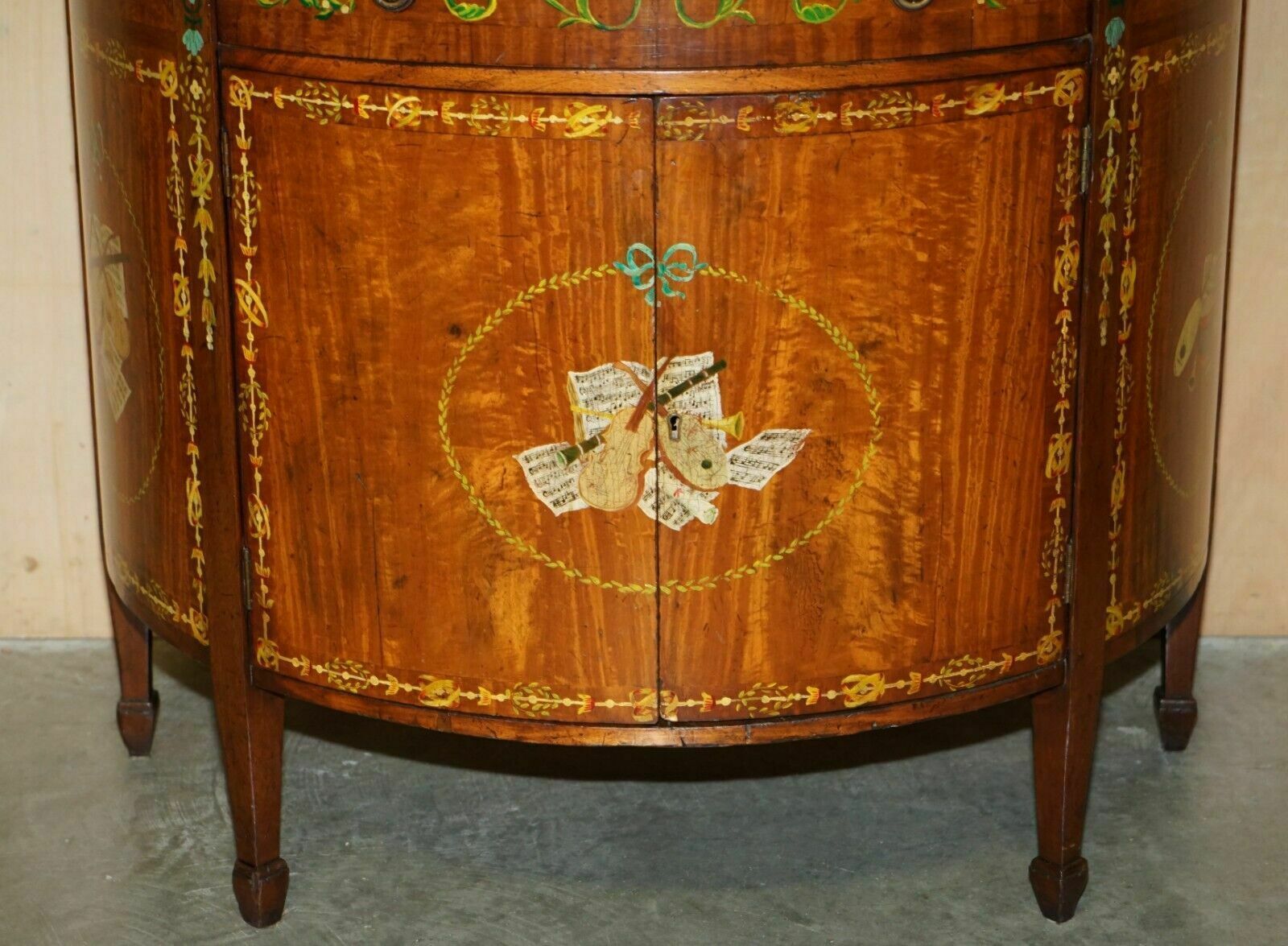 Pair Of Stunning Antique Adams Sheraton Painted Demi Lune Sideboard Cupboards photo 6500.0
