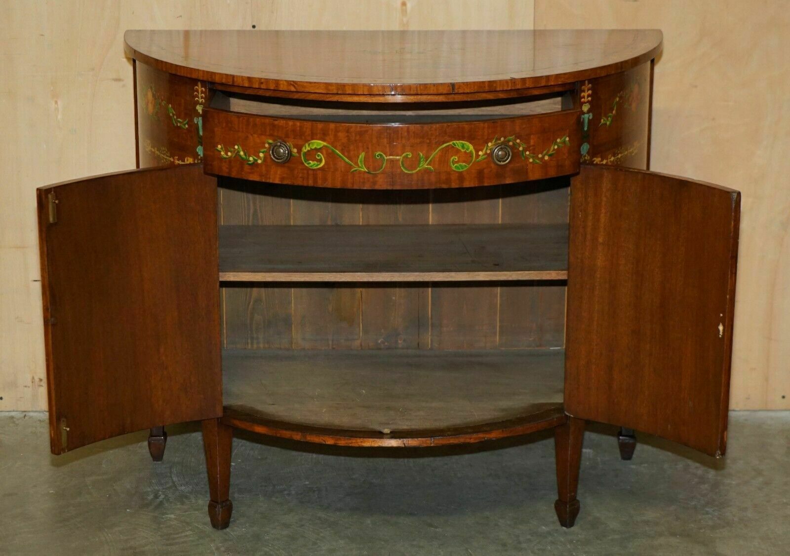 photo buy Pair Of Stunning Antique Adams Sheraton Painted Demi Lune Sideboard Cupboards