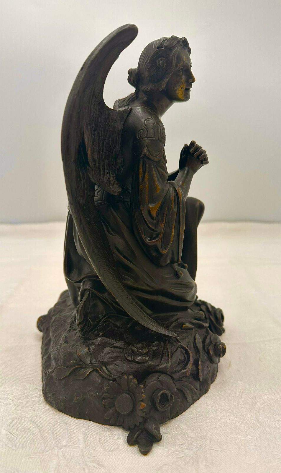 Angel Bronze Sculpture, French Antique 1800's Archangel Statue Figurine photo for sale