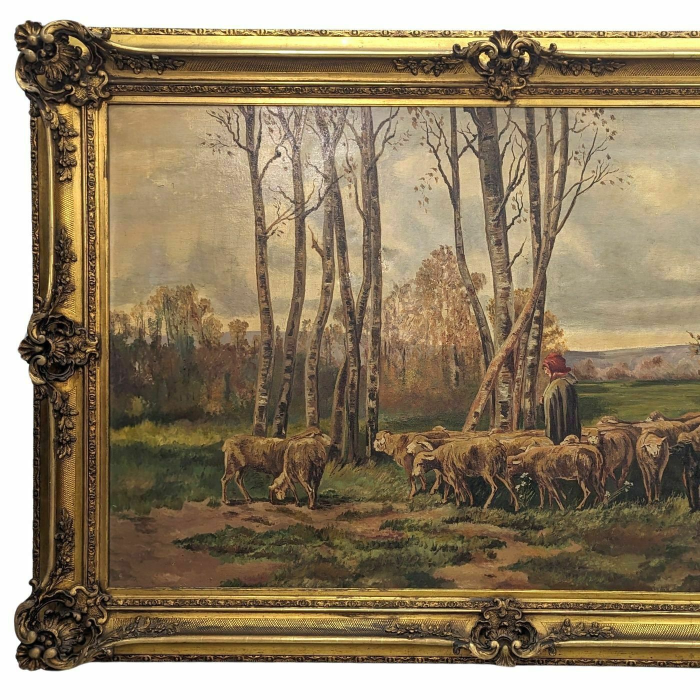 Large 19th Century Pastoral Scene Painting In A Large Winged Frame photo furniture