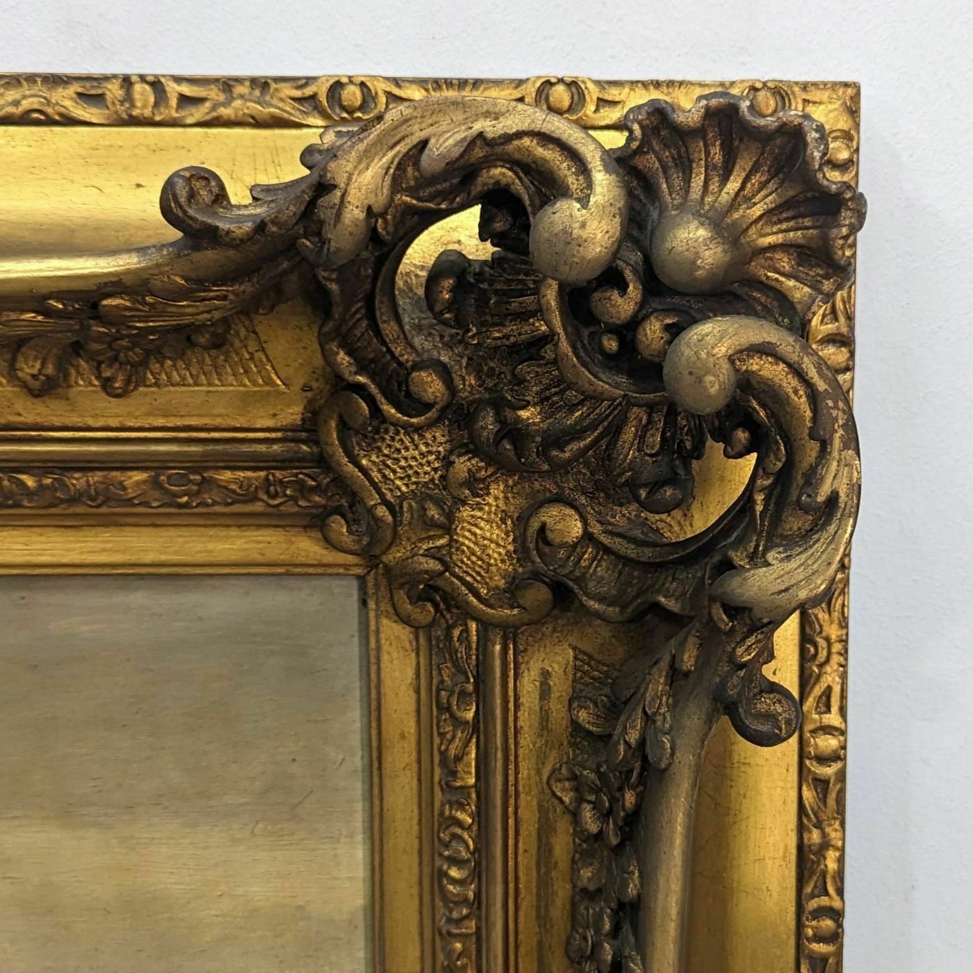 photo furniture Large 19th Century Pastoral Scene Painting In A Large Winged Frame