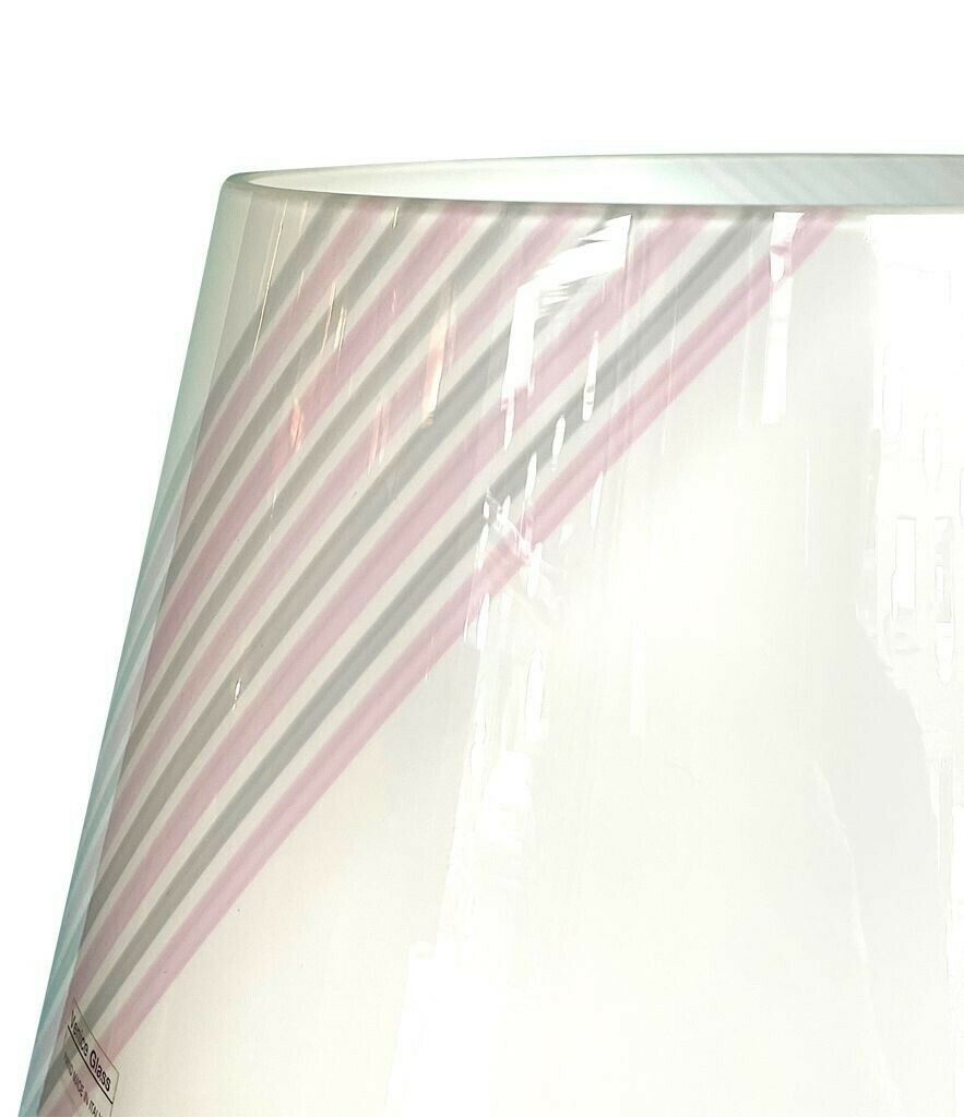 A Large 1980s Handmade Murano Glass White Mushroom Lamp With Pink And Grey Striped Detail photo 950.0