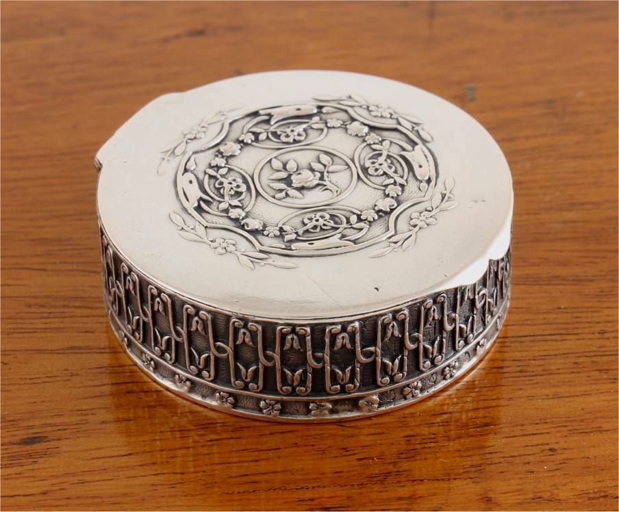 Antique French Silver Rouge Pot. Small Pill Box. Aristide Leclerk. C1900.