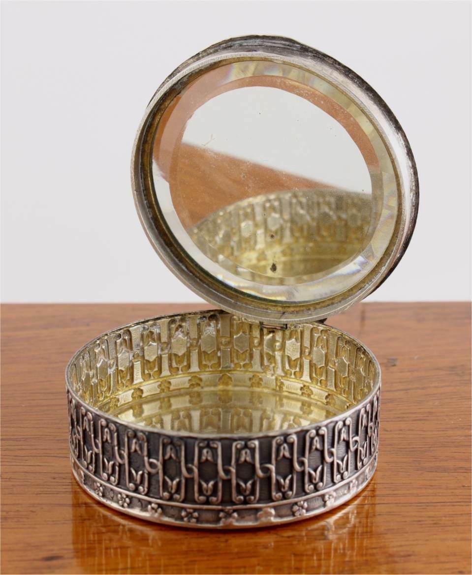 Antique French Silver Rouge Pot. Small Pill Box. Aristide Leclerk. C1900. photo furniture