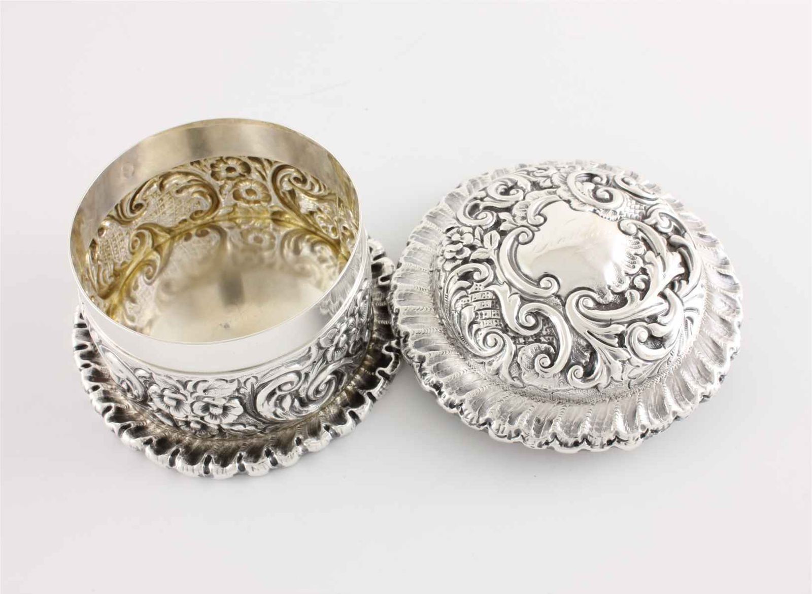 Home Decor Silver Jewellery Box. Repousse Lidded Trinket Pot. Mappin Brothers. 1895. photo