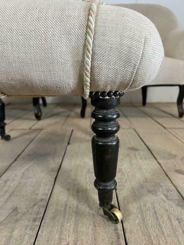 19th Century Antique Napoleon Upholstered Linen Footstool photo for sale