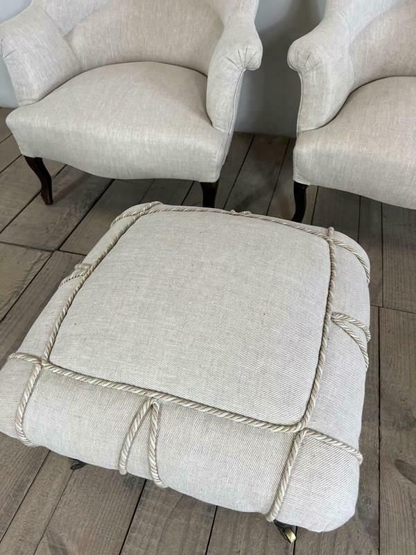 19th Century Antique Napoleon Upholstered Linen Footstool photo 450.0