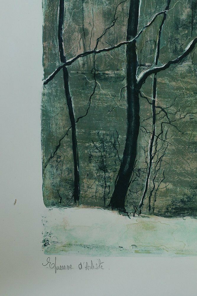 Bernard Gantner, Lac Hivernal Aux Voges, Lithograph On Wove Paper, 1970s photo 449.0