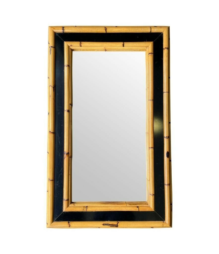 A Large Italian 1970s Bamboo And Black Lacquer Mirror Attributed To Vivai Del Sud