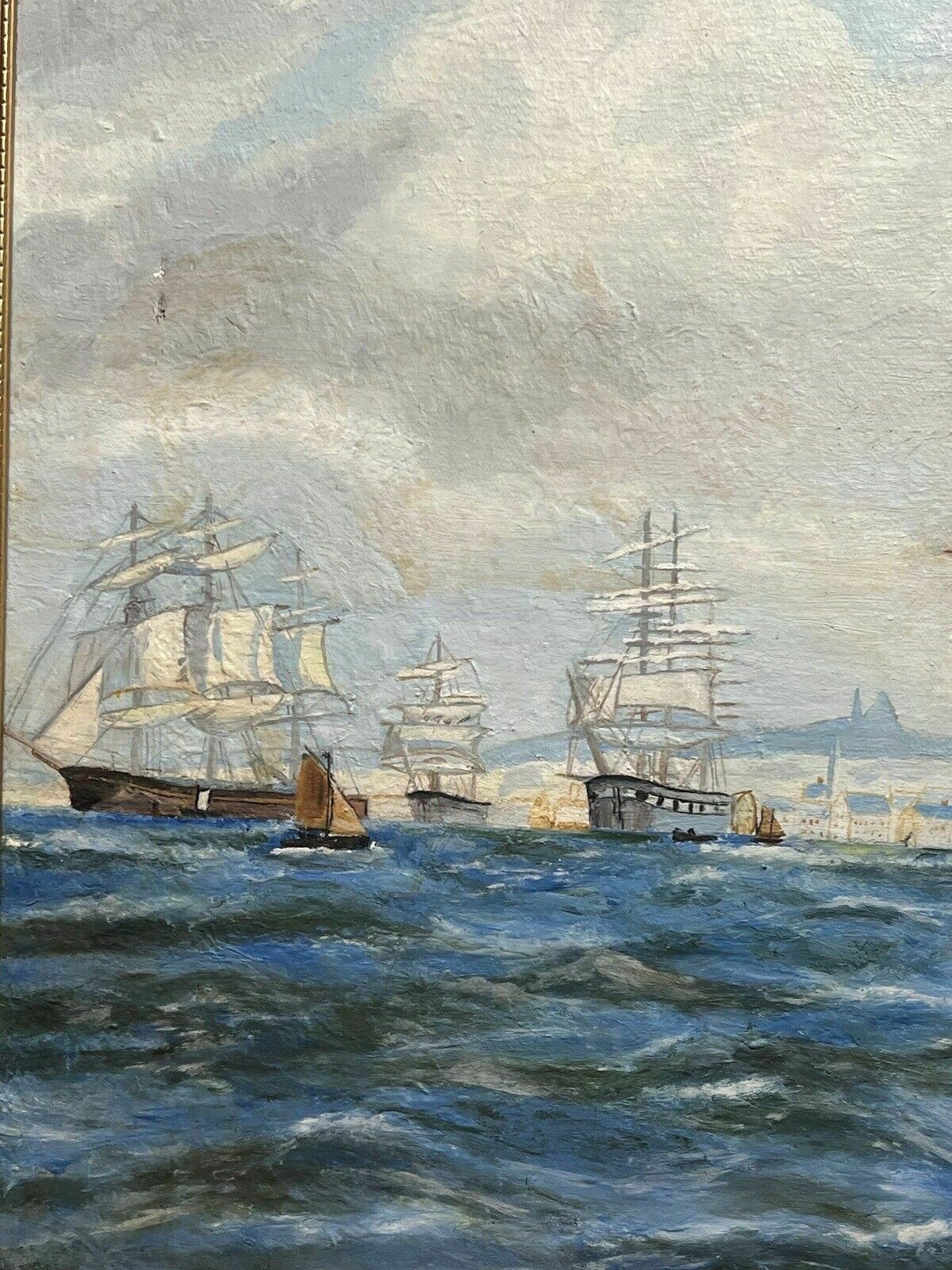 photo for sale Pair Of Maritime Oil Paintings Of Masted Scooner Sailing Ships Signed B Maddocks