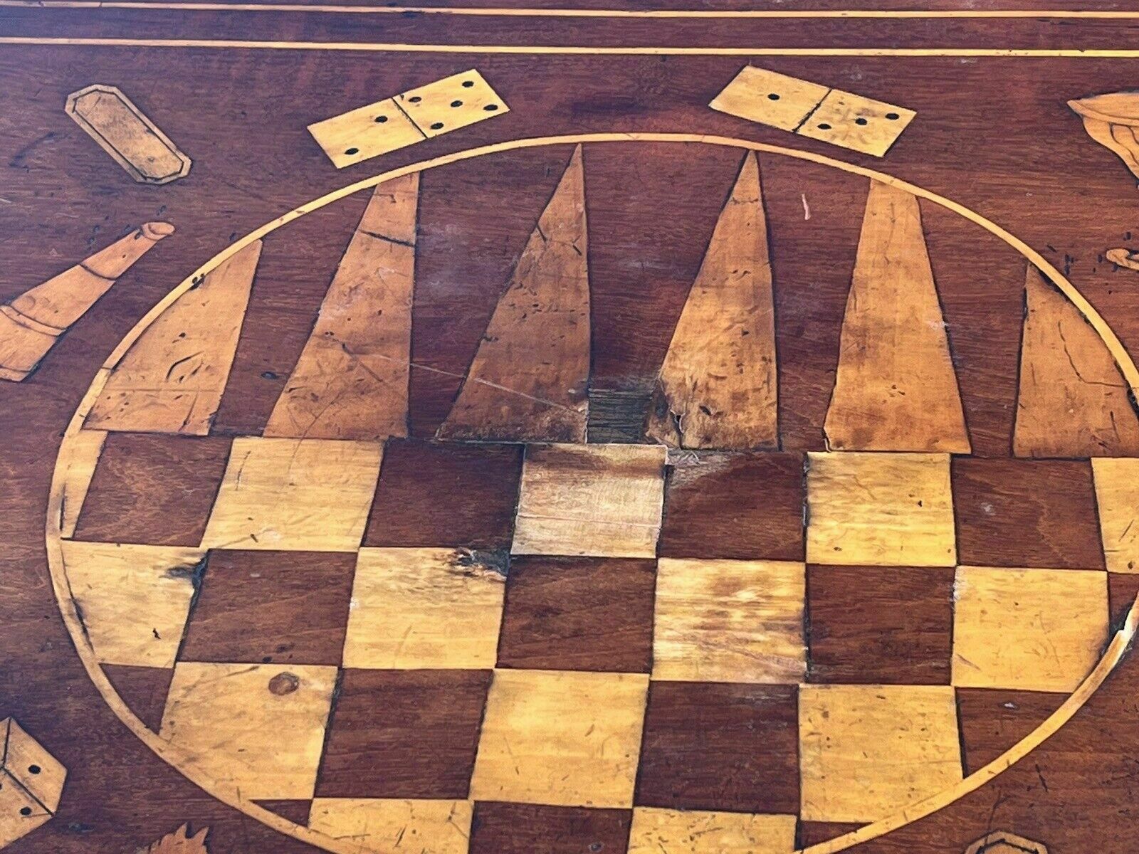 photo buy Antique Dutch Marquetry Games Table With Fold Over Lid And Card Playing Area