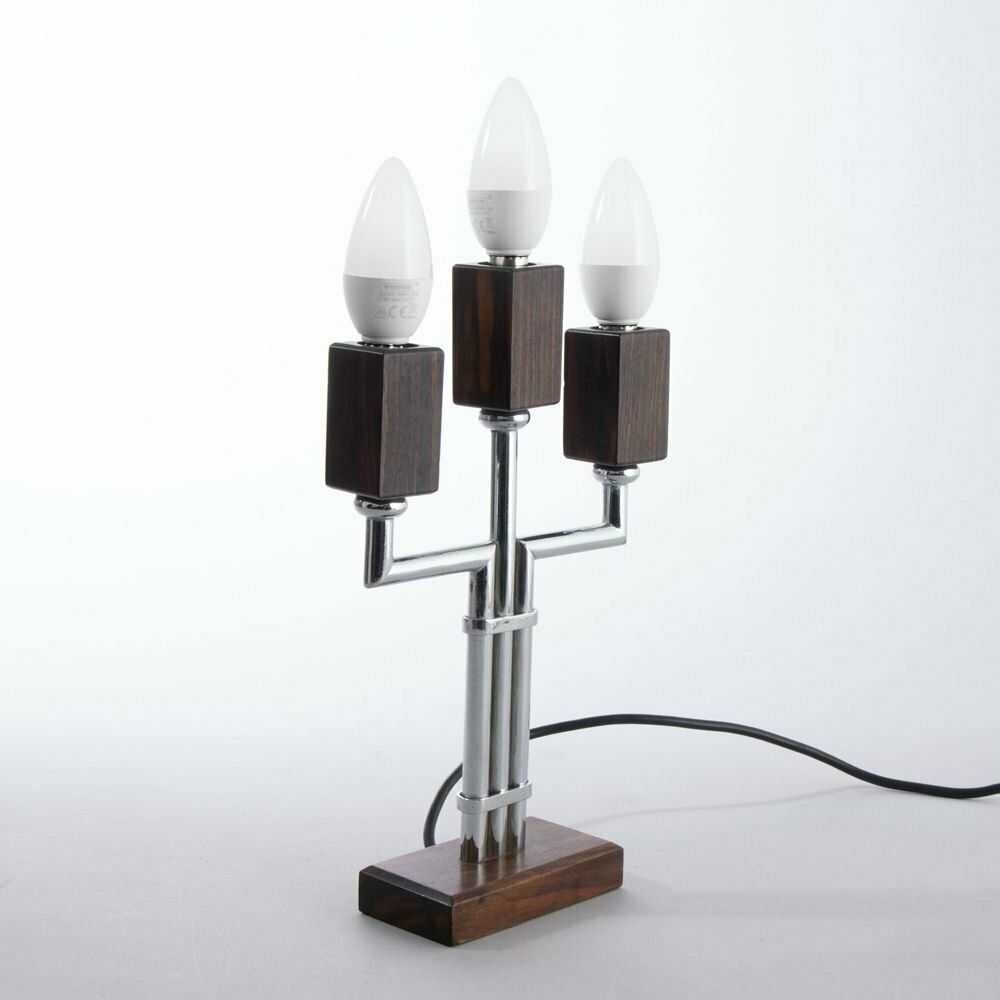 French Art Deco Pair Of Triple Candelabra Table Lamps In Macassar & Chrome C.1930 photo furniture