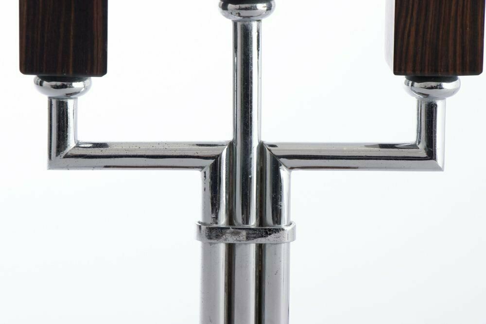 French Art Deco Pair Of Triple Candelabra Table Lamps In Macassar & Chrome C.1930 photo vinterior