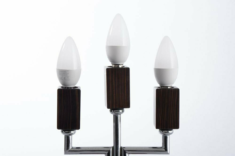 French Art Deco Pair Of Triple Candelabra Table Lamps In Macassar & Chrome C.1930 photo buy