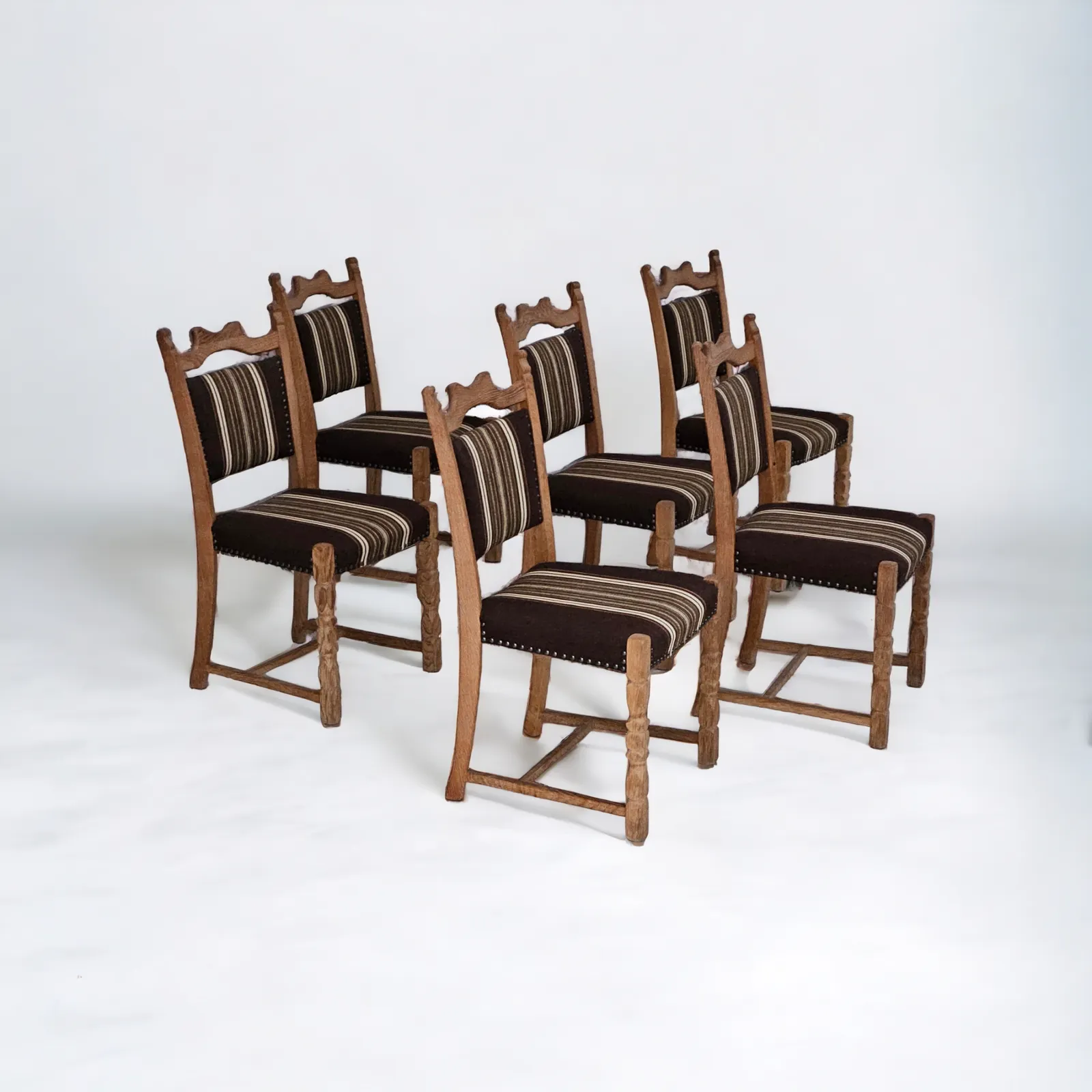 1970s, Set 6 Pcs Of Danish Dinning Chairs, Original Very Good Condition, Oak Wood.