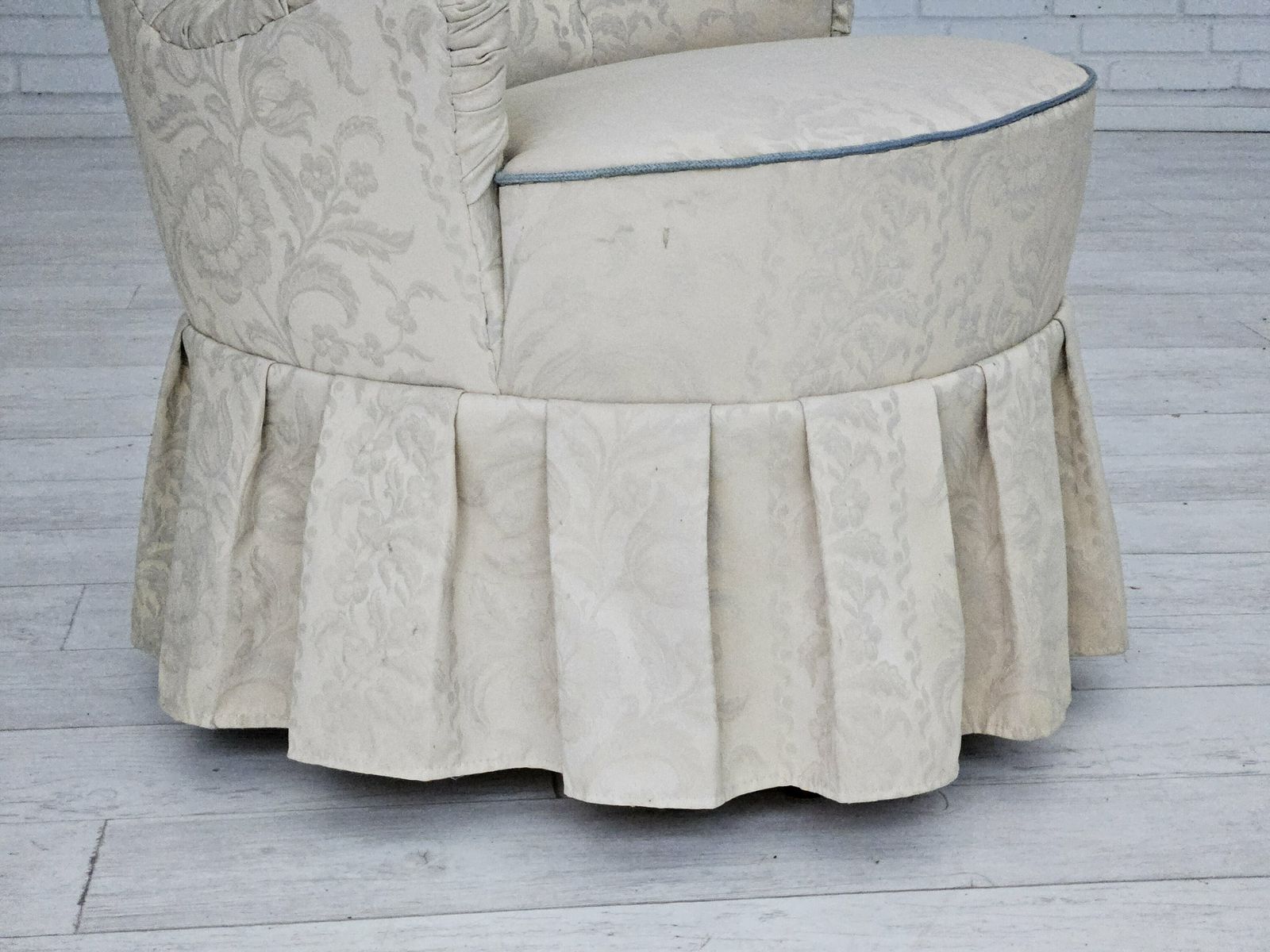 1950s, Danish Armchair, Reupholstered, Creamy/White Floral Fabric. photo 570.0