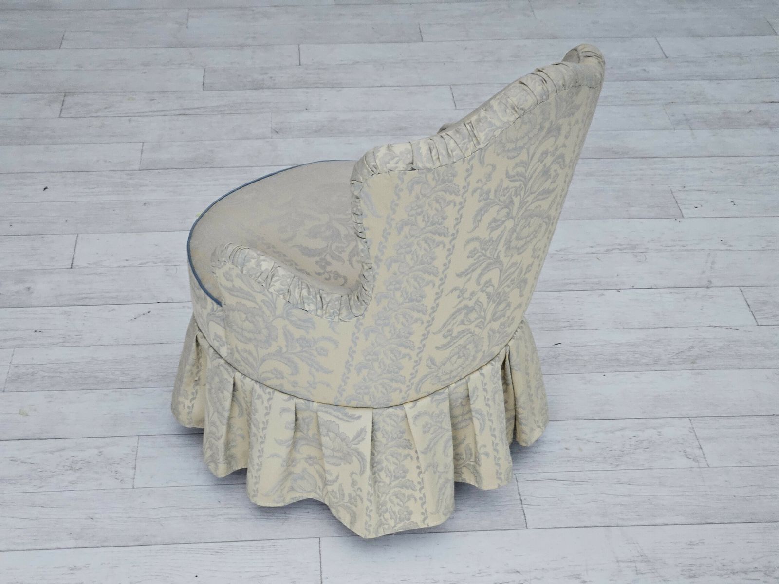 Furniture 1950s, Danish Armchair, Reupholstered, Creamy/White Floral Fabric. photo